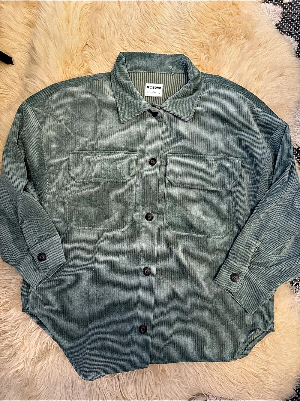 CJSONO Corduroy Utility Jacket in Green Size Large